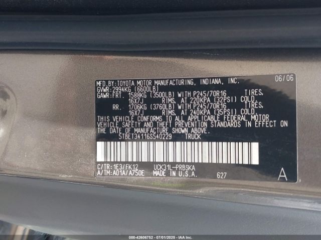 2006 TOYOTA TUNDRA 5TBET34116S540229 Photo 8