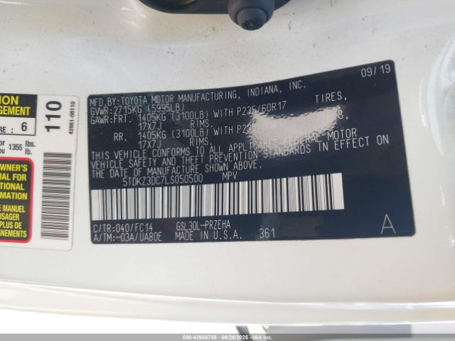 2020 TOYOTA SIENNA 5TDKZ3DC7LS050500 Photo 8