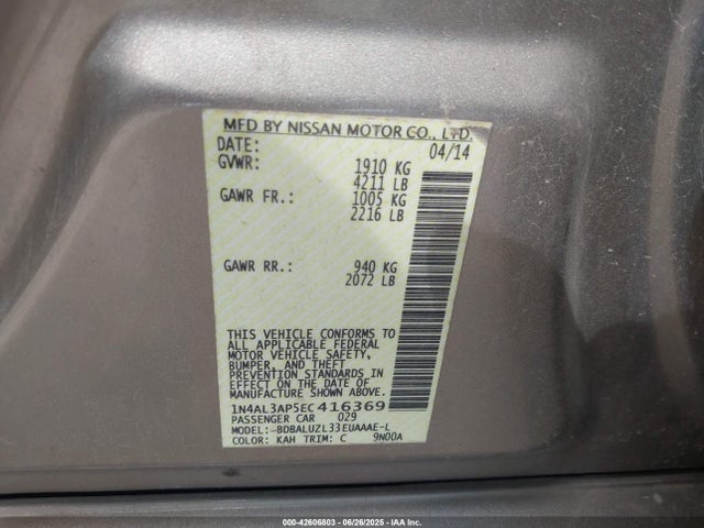 1N4AL3AP5EC416369 Nissan Altima 2.5 Sv