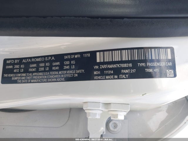 ZARFAMAN7K7608316 Alfa Romeo giulia (952)