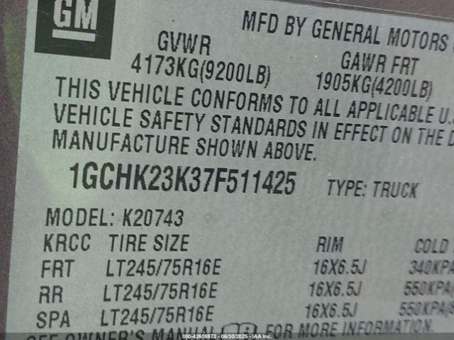 2007 CHEVROLET SILVERADO 2500HD 1GCHK23K37F511425 Photo 8