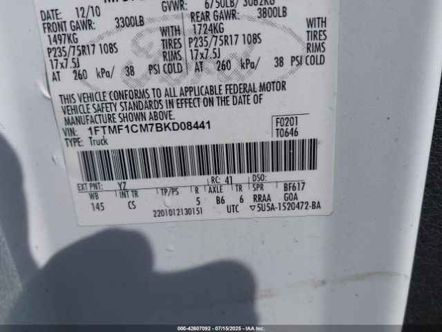 2011 FORD F-150 1FTMF1CM7BKD08441 Photo 8