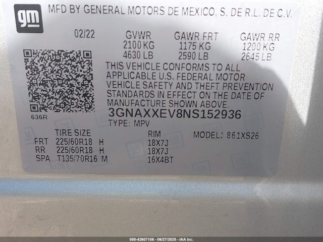 3GNAXXEV8NS152936 Chevrolet lyx