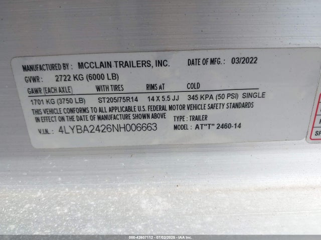 Aukcja sprzedaży 2022 Mcclain Industries Other, vin: 4LYBA2426NH006663, numer aukcji: 42607112