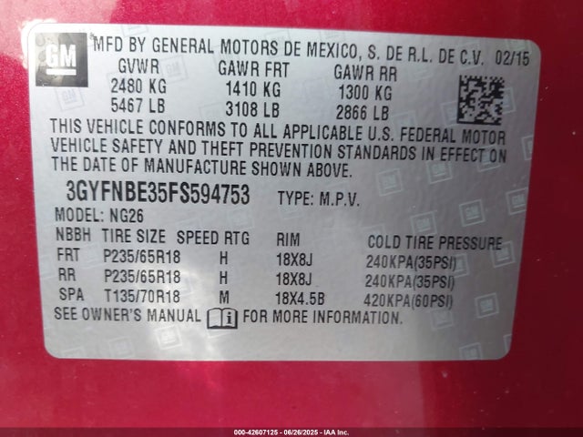 2015 CADILLAC SRX 3GYFNBE35FS594753 Photo 8