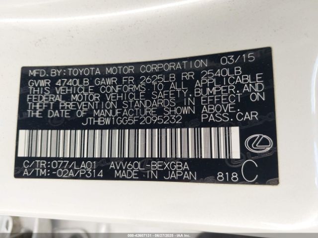 2015 LEXUS ES 300H JTHBW1GG5F2095232 Photo 8