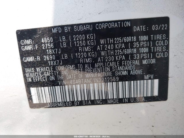 4S4BTANC1N3212559 Subaru na, u5