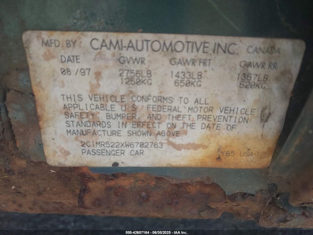 42607164 :رقم المزاد ، 2C1MR522XW6702763 vin ، 1998 Chevrolet Metro Lsi مزاد بيع