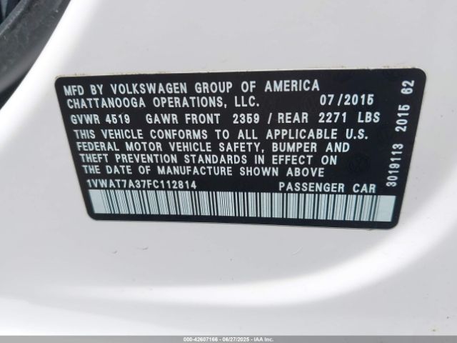 2015 VOLKSWAGEN PASSAT 1VWAT7A37FC112814 Photo 8