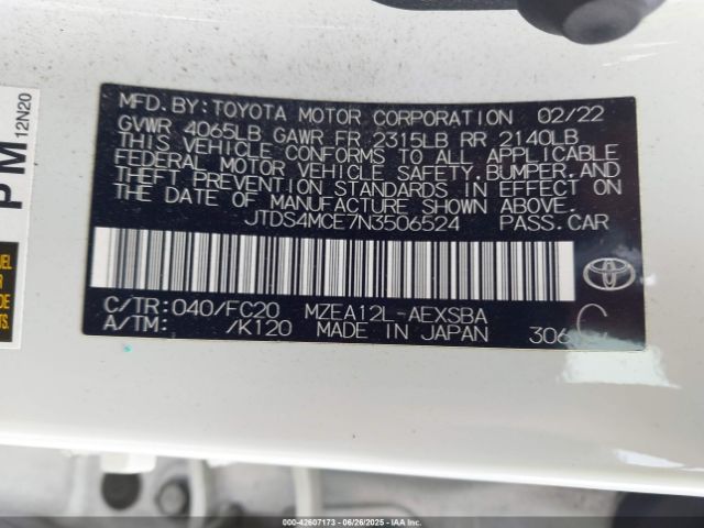 2022 TOYOTA COROLLA JTDS4MCE7N3506524 Photo 8
