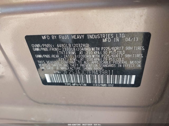 Subaru 2.5na u5 2014 JF2SJAJC7EH439811 Image 9