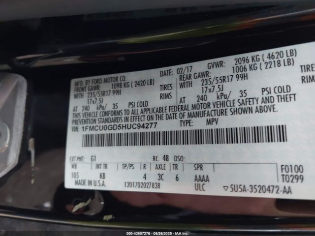 2017 FORD ESCAPE 1FMCU0GD5HUC94277 Photo 8