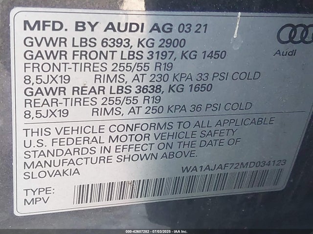 2021 AUDI Q7 WA1AJAF72MD034123 Photo 8