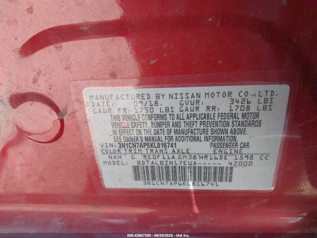 3N1CN7AP6KL816741 Nissan 2019