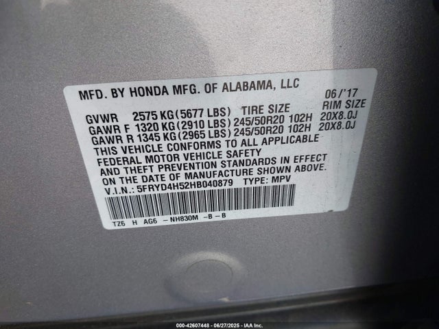 Acura j35y5 2017 5FRYD4H52HB040879 Image 9