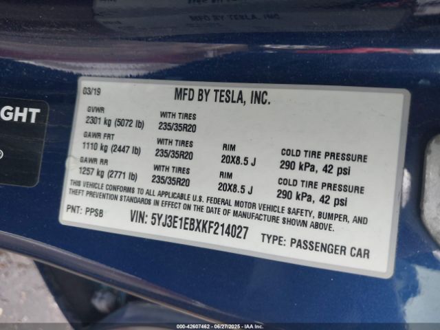 2019 TESLA MODEL 3 5YJ3E1EBXKF214027 Photo 8