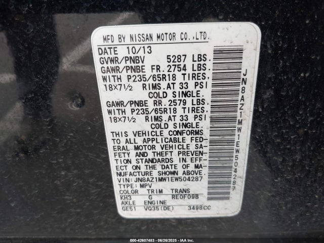 JN8AZ1MW1EW504287 Nissan 2014