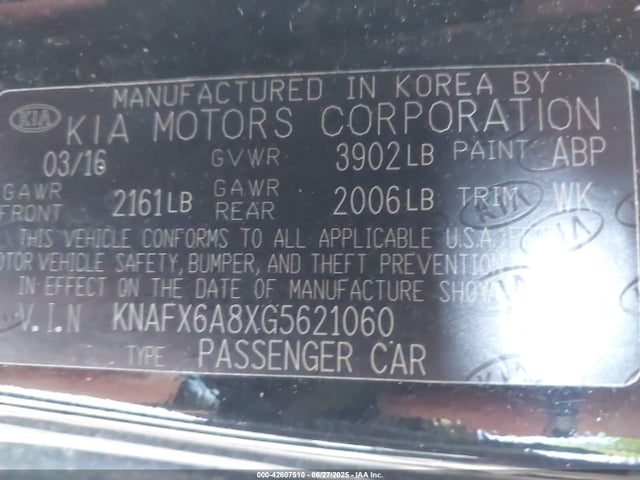 KNAFX6A8XG5621060 KIA gdi nu