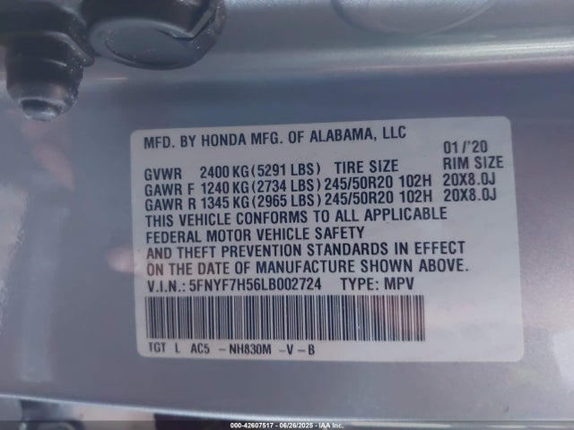 5FNYF7H56LB002724 Honda j35y6