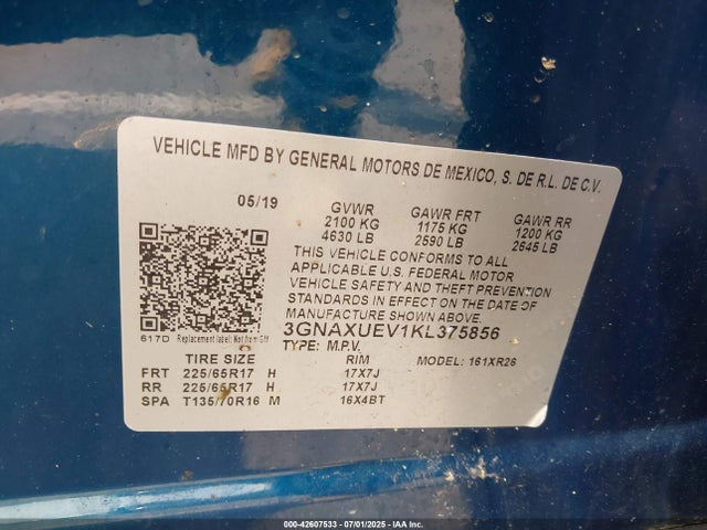 3GNAXUEV1KL375856 Chevrolet lyx - direct injection, vvt, fgt, turbo, alum, gen1
