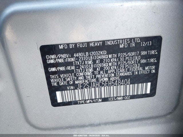 JF2SJAHC5EH548404 Subaru 2.5na u5