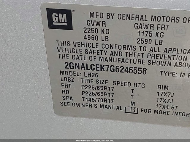 2GNALCEK7G6246558 Chevrolet lea - e85 max, aluminum