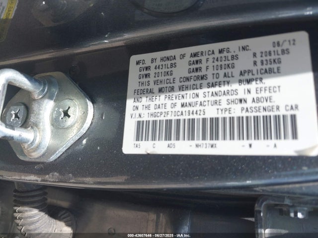 Продаж на аукціоні авто 2012 Honda Accord 2.4 Ex, vin: 1HGCP2F70CA194425, номер лоту: 42607646