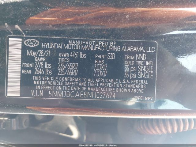 2022 HYUNDAI TUCSON 5NMJBCAE8NH027674 Photo 8
