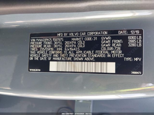 2020 VOLVO XC90 YV4A22PK7L1587875 Photo 8