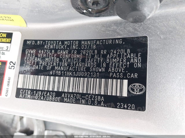 4T1B11HK1JU092131 Toyota a25a-fks