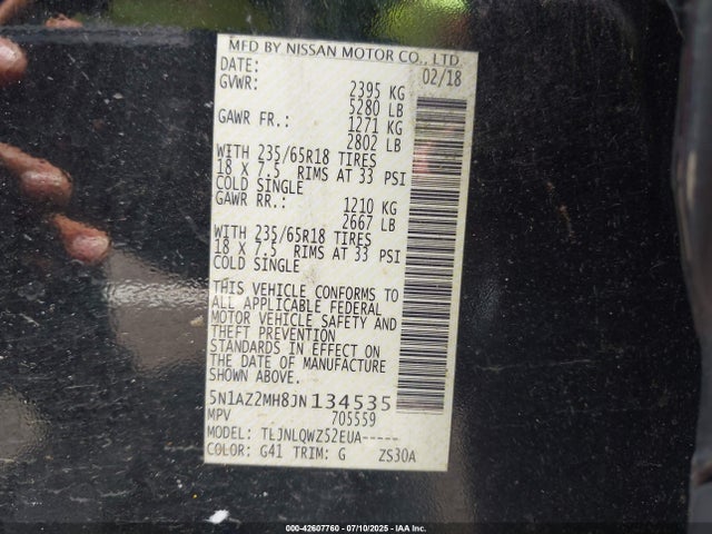 5N1AZ2MH8JN134535 Nissan 2018