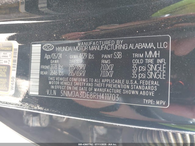 5NMJA3DE8RH411703 Hyundai gdi theta iii