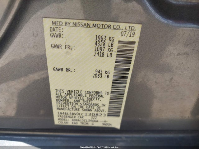 Nissan 2020 2020 1N4BL4BV0LC130823 Image 9