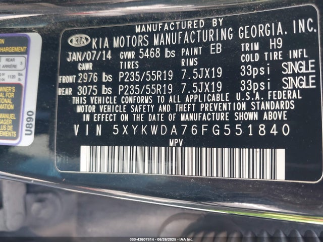 5XYKWDA76FG551840 KIA gasoline 3.3 v6 gdi lambda ii