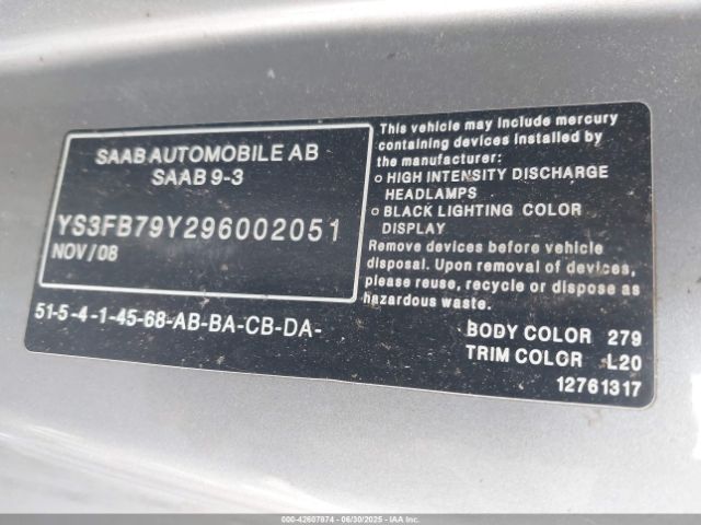 2009 SAAB 9-3 YS3FB79Y296002051 Photo 8