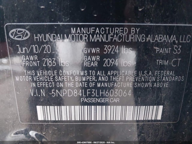 5NPD84LF3LH603064 Hyundai mpi nu