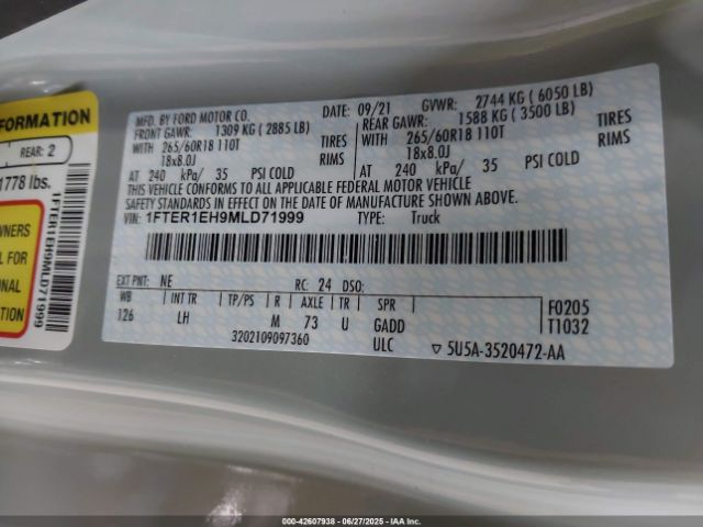 2021 FORD RANGER 1FTER1EH9MLD71999 Photo 8