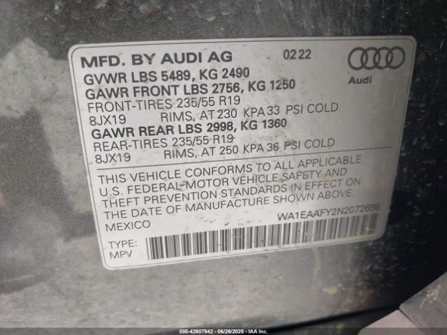 2022 AUDI Q5 WA1EAAFY2N2072698 Photo 8
