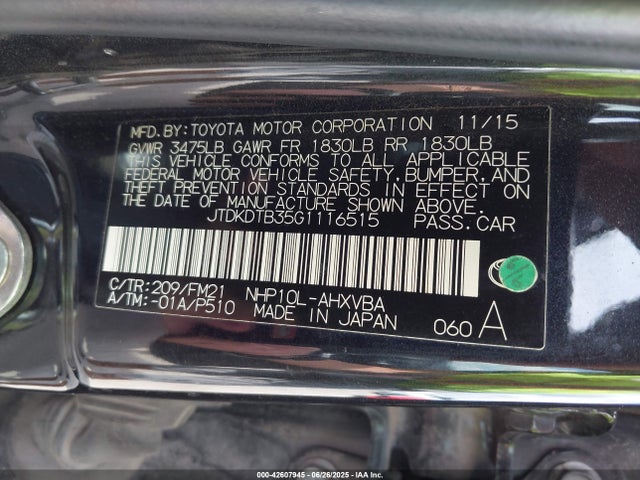JTDKDTB35G1116515 Toyota 1nz-fxe+1lm