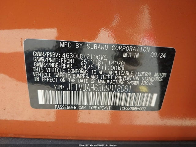 JF1VBAH63R9818061 Subaru dib