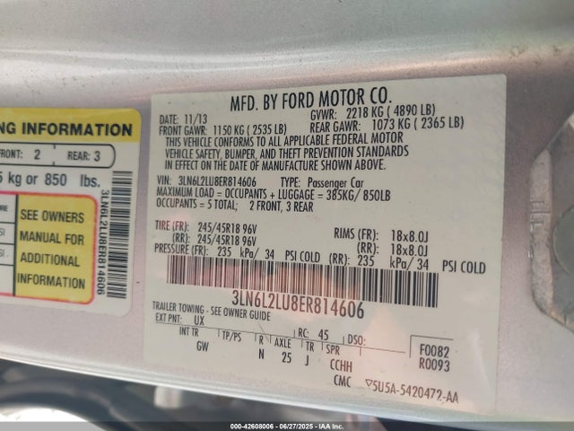 Lincoln MKZ 2014 3LN6L2LU8ER814606 Image 9
