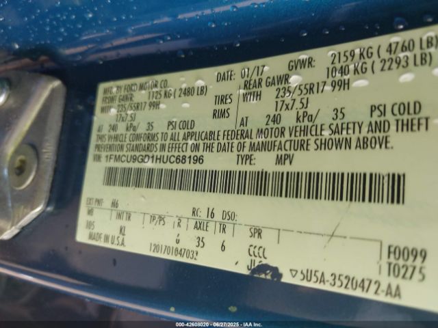 1FMCU9GD1HUC68196 Ford gtdi sigma w/premium fuel