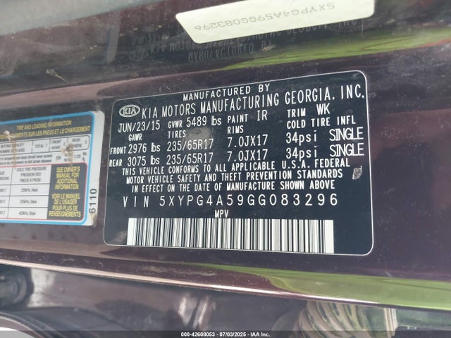 5XYPG4A59GG083296 KIA dohc gdi lambda ii