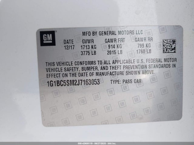 1G1BC5SM2J7163053 Chevrolet le2 -di: direct injection, vvt: variable valve timing, gen, alum