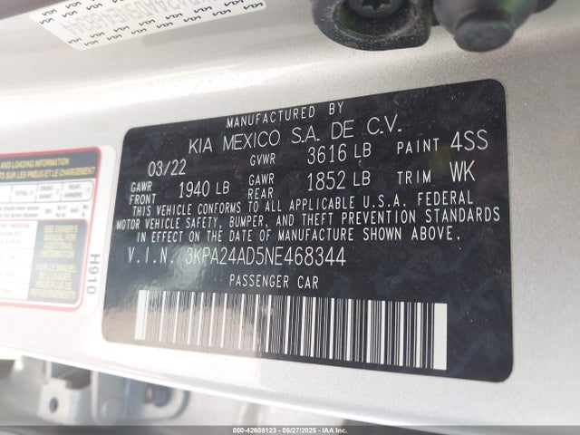 3KPA24AD5NE468344 KIA mpi gamma ii