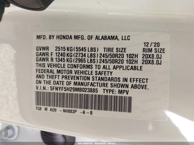 5FNYF5H29MB023885 Honda j35y6