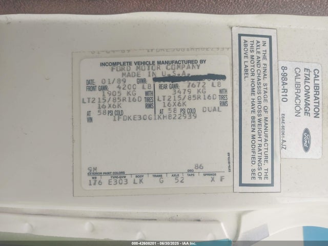 1989 FORD ECONOLINE 1FDKE30G1KHB22939 Photo 8
