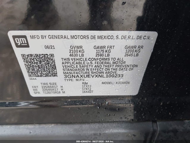 3GNAXUEVXNL100233 Chevrolet lyx