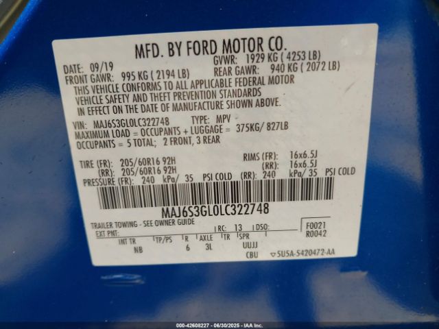 2020 FORD ECOSPORT MAJ6S3GL0LC322748 Photo 8