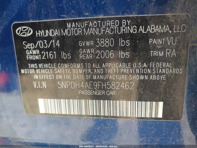 5NPDH4AE9FH582462 Hyundai dohc mpi nu